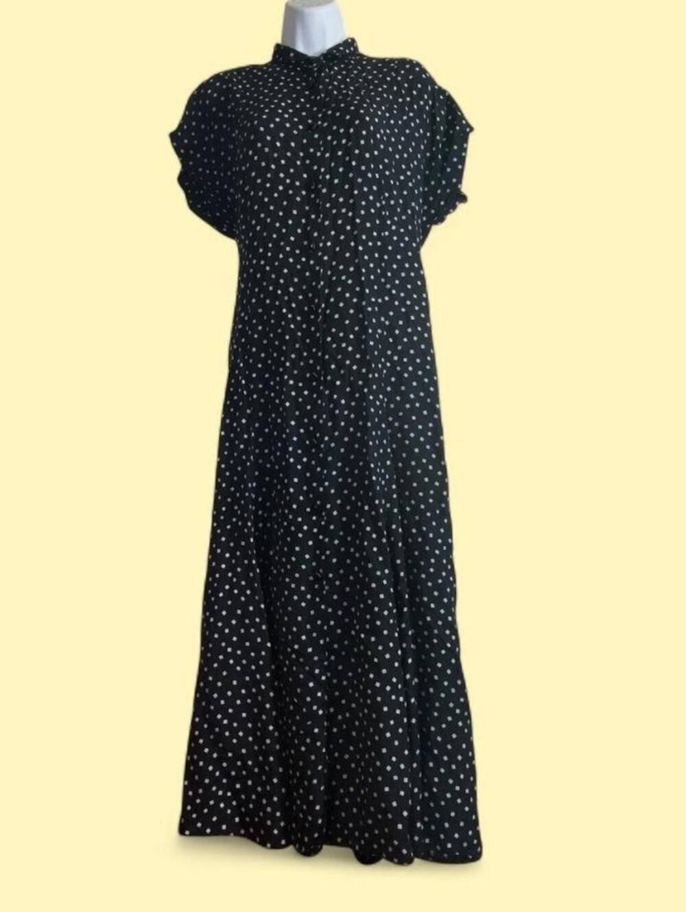 Devora Kuchne Outlines Polka Dot Maxi Dress Black White Size 8 Short Sleeve